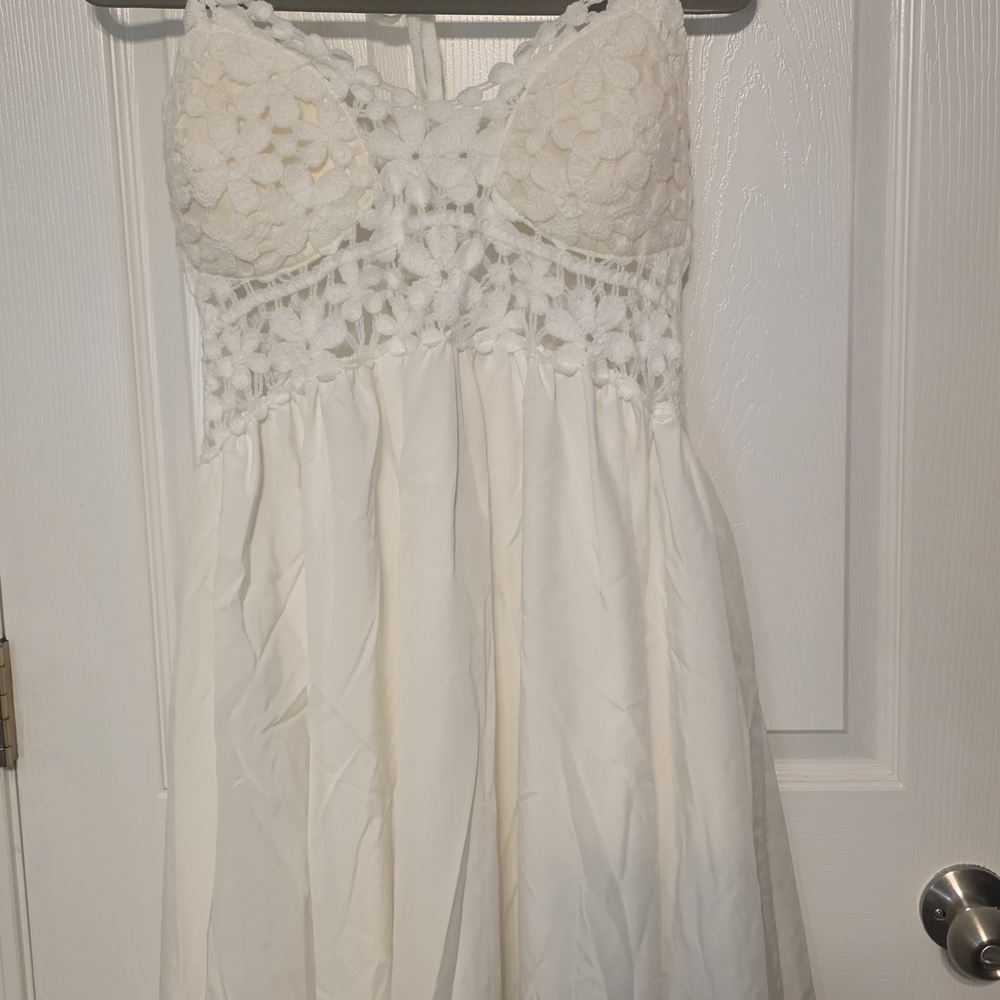 SHEIN White Backless Crochet Bust Sundress